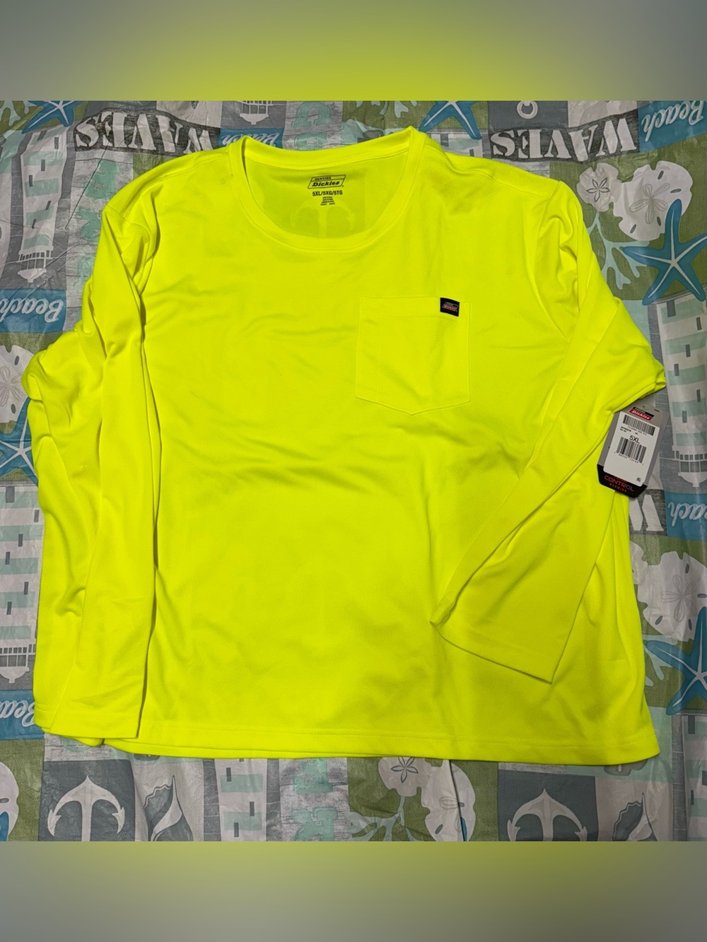 Dickies Neon Performance Long Sleeve Pocket T Shirt Mens 5XL Moisture Wicking
